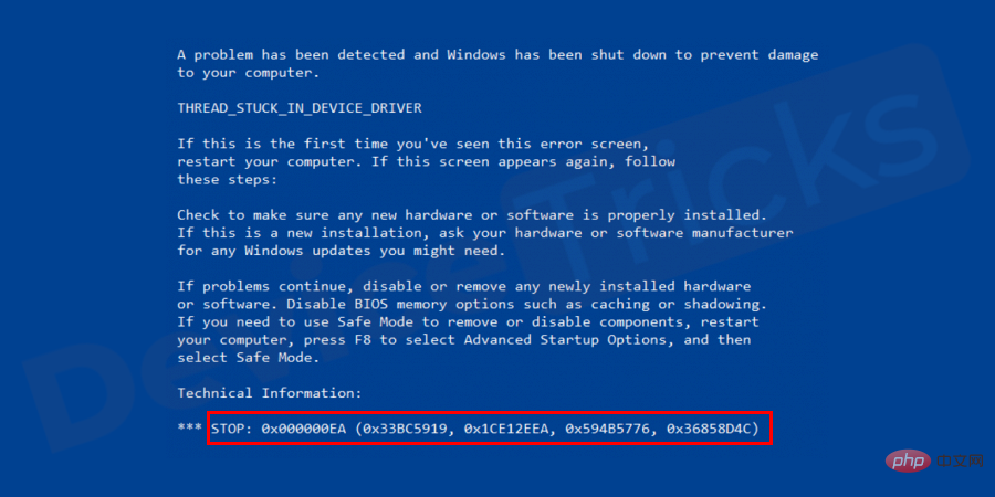 如何修复线程卡在设备驱动程序 0x000000EA 蓝屏错误中？