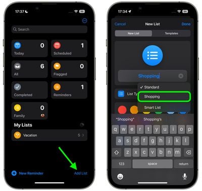 iOS 17:如何在提醒应用程序中对杂货进行排序